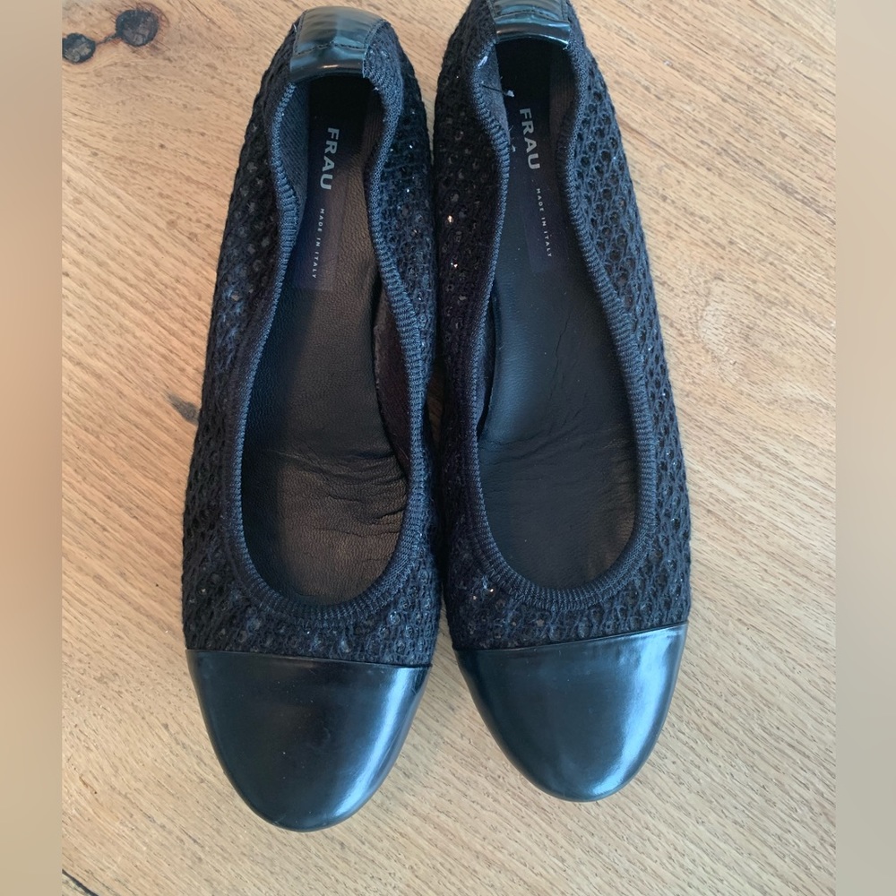 Frau Made in Italy Women’s 10 Black Sequined Solid Toe Ballet Flat Slip on …